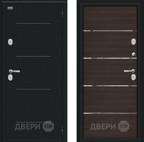 Входная металлическая Дверь Bravo Thermo Лайн Букле черное/Wenge Veralinga в Домодедово