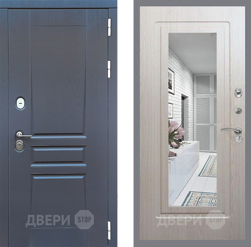 Входная металлическая Дверь Стоп ПЛАТИНУМ Зеркало ФЛ-120 Беленый дуб в Домодедово