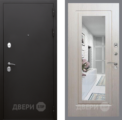 Входная металлическая Дверь Стоп КЛАССИК Шагрень Зеркало ФЛ-120 Беленый дуб в Домодедово