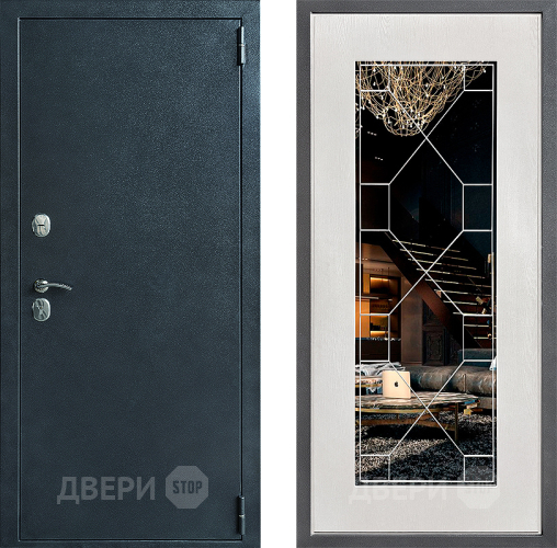 Входная металлическая Дверь Дверной континент ДК-70 Дизайн ФЛ-Тиффани Зеркало Белое дерево в Домодедово