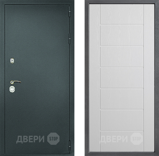 Входная металлическая Дверь Дверной континент Рубикон Серебро Дизайн ФЛ-Лайн Белое дерево в Домодедово