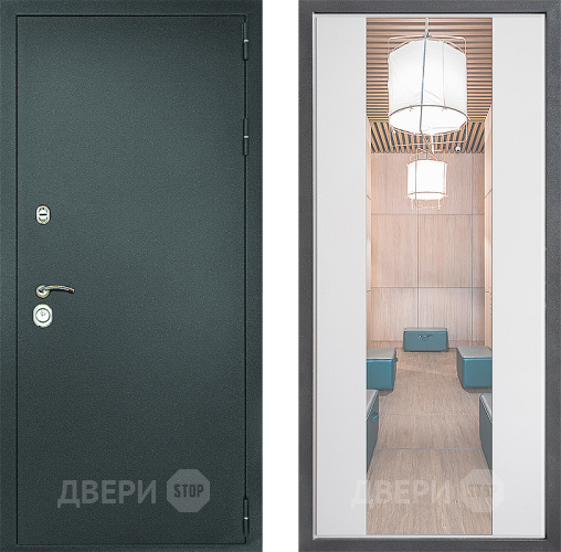 Входная металлическая Дверь Дверной континент Рубикон Серебро Дизайн ФЛЗ-1 Зеркало Белый софт в Домодедово