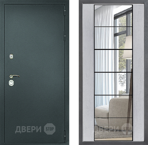 Входная металлическая Дверь Дверной континент Рубикон Серебро Дизайн ФЛЗ-2 Зеркало Бетон светлый в Домодедово