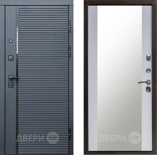 Входная металлическая Дверь Престиж Черная Линия Зеркало Белый софт в Домодедово