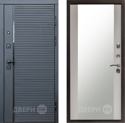 Входная металлическая Дверь Престиж Черная Линия Зеркало Лиственница белая в Домодедово