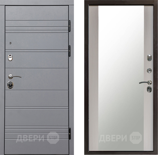 Входная металлическая Дверь Престиж Линия Грэй Зеркало Лиственница белая в Домодедово