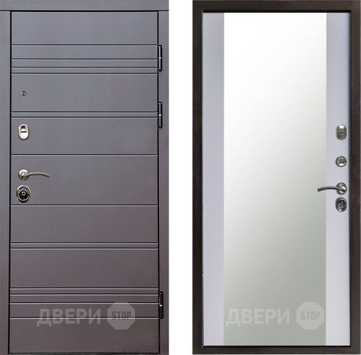 Входная металлическая Дверь Престиж Линия Браун Зеркало Белый софт в Домодедово