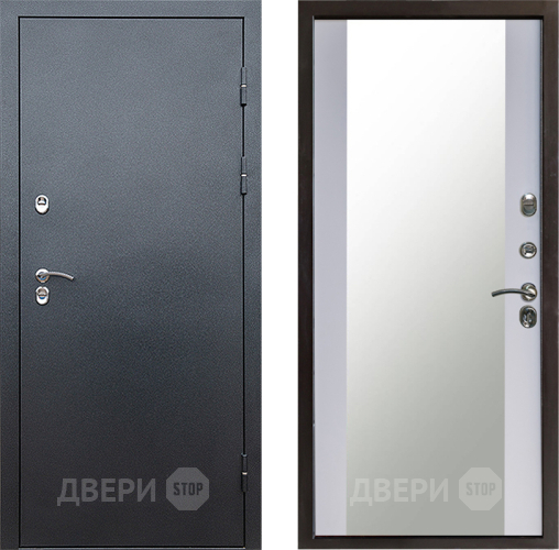 Входная металлическая Дверь Престиж TERMO с терморазрывом Снегирь Серебро Зеркало Белый софт в Домодедово