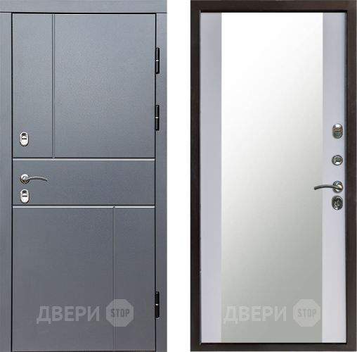 Входная металлическая Дверь Престиж TERMO с терморазрывом Горизонт Грэй Зеркало Белый софт в Домодедово