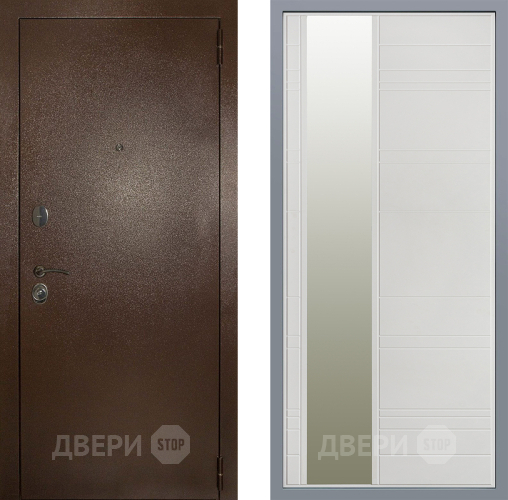 Дверь Заводские двери Эталон 3к антик медь Зеркало Лира Белый софт в Домодедово