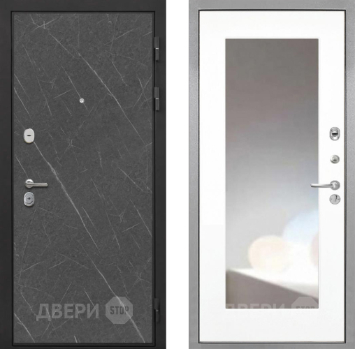 Входная металлическая Дверь Интекрон (INTECRON) Гектор Гранит Лава Оникс ФЛЗ-120-М Зеркало Белый матовый в Домодедово