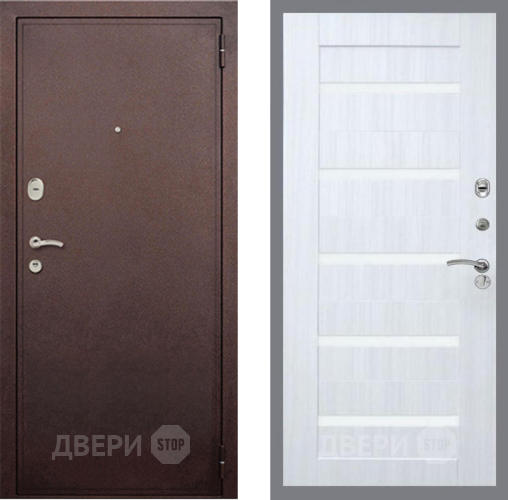 Входная металлическая Дверь Рекс (REX) 2 Медный Антик СБ-14 стекло белое Сандал белый в Домодедово