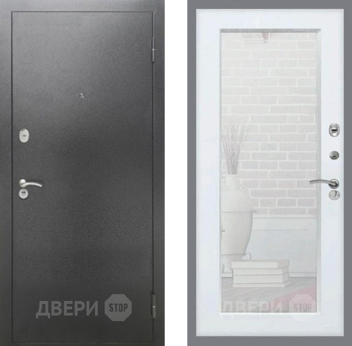 Входная металлическая Дверь Рекс (REX) 2А Серебро Антик Зеркало Пастораль Белый ясень в Домодедово