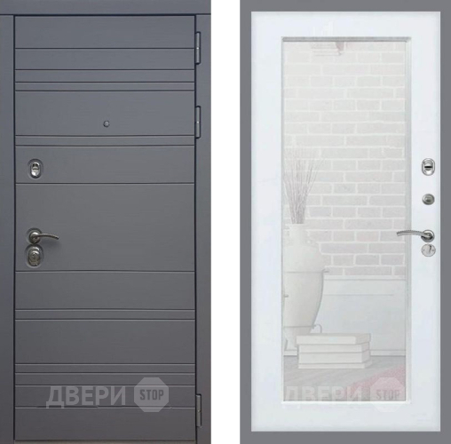Входная металлическая Дверь Рекс (REX) 14 силк титан Зеркало Пастораль Силк Сноу в Домодедово