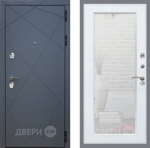 Входная металлическая Дверь Рекс (REX) 13 Силк Титан Зеркало Пастораль Белый ясень в Домодедово