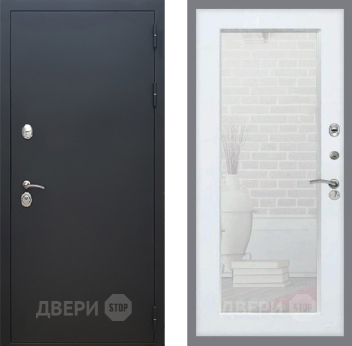 Входная металлическая Дверь Рекс (REX) 5 Черный Муар Зеркало Пастораль Белый ясень в Домодедово