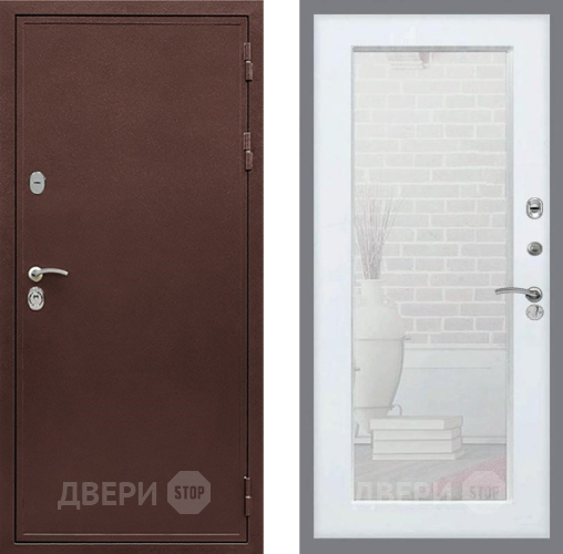Входная металлическая Дверь Рекс (REX) 5 металл 3 мм Зеркало Пастораль Белый ясень в Домодедово